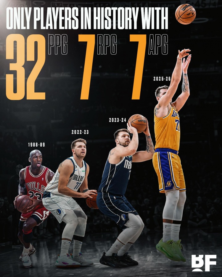 开云体育-历史至今仅东契奇&amp;乔丹做到过赛季场均32+7+7 其中东契奇3次达成